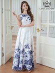 画像11: [送料無料][GINZA COUTURE]ホワイト×ブラウン・ホワイト×パープル・ホワイト×グリーン・ホワイト×ブラック・ホワイト×レッド・ホワイト×ブルー・フラワープリント・Aライン・ロングドレス[即日発送][大きいサイズあり] (11)