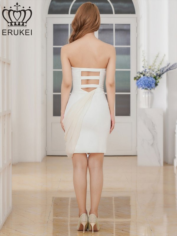 画像9: [送料無料][ERUKEI]オレンジ・ホワイト・ベア・シフォン・ドレープ・リボン・ビーズ・タイト・ミニドレス・ワンピース[即日発送] (9)