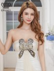 画像10: [SALE品のため返品不可][ERUKEI]オレンジ・ホワイト・ベア・シフォン・ドレープ・リボン・ビーズ・タイト・ミニドレス・ワンピース[即日発送] (10)