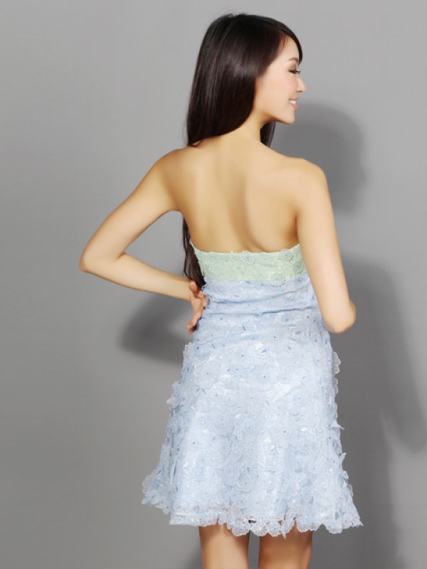 画像3: [送料無料][ERUKEI]グリーン×ブルー・イエロー×ピンク・バイカラー・フラワーレース・Aライン・ミニドレス・ワンピース[即日発送][大きいサイズあり] (3)