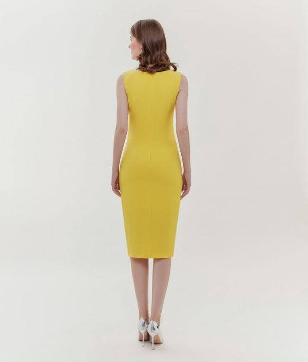 画像8: [送料無料][ERUKEI]グリーン・イエロー・ピンク・シンプル・タイト・ウエストカット・ミディアムドレス・ワンピース[即日発送][大きいサイズあり] (8)