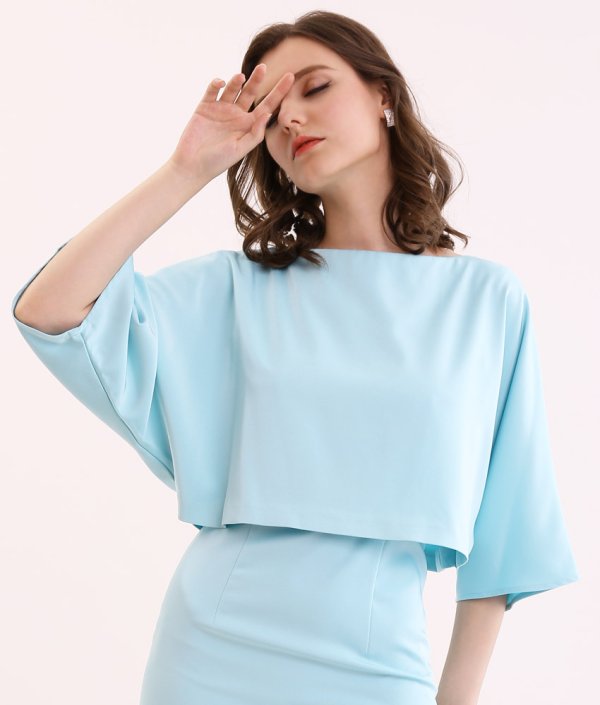 画像11: [送料無料][ERUKEI]ピンク・ブルー・ブラウン・シンプル・無地・レイヤード・ドルマンスリーブ・七分袖・タイト・ミニドレス・ワンピース[即日発送][大きいサイズあり] (11)