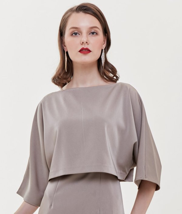 画像12: [送料無料][ERUKEI]ピンク・ブルー・ブラウン・シンプル・無地・レイヤード・ドルマンスリーブ・七分袖・タイト・ミニドレス・ワンピース[即日発送][大きいサイズあり] (12)