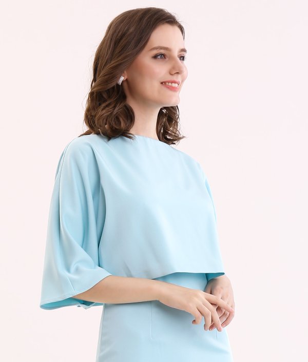 画像14: [送料無料][ERUKEI]ピンク・ブルー・ブラウン・シンプル・無地・レイヤード・ドルマンスリーブ・七分袖・タイト・ミニドレス・ワンピース[即日発送][大きいサイズあり] (14)