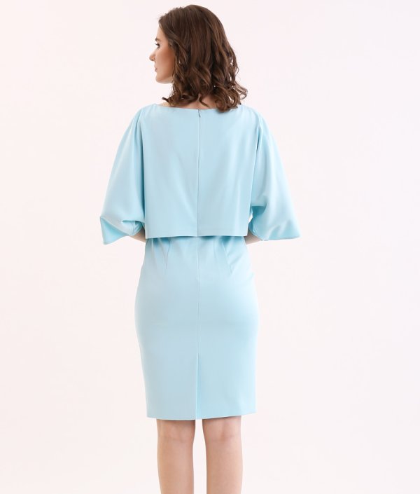 画像8: [送料無料][ERUKEI]ピンク・ブルー・ブラウン・シンプル・無地・レイヤード・ドルマンスリーブ・七分袖・タイト・ミニドレス・ワンピース[即日発送][大きいサイズあり] (8)