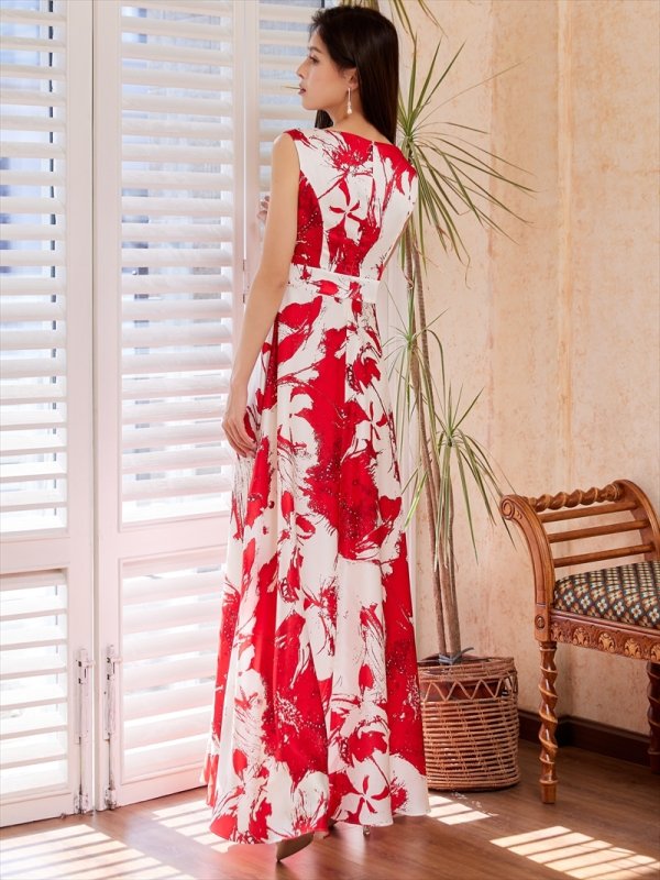 画像3: [送料無料][GINZA COUTURE]レッド×ホワイト・イエロー×ブラック・花柄・Aライン・美ライン・ロングドレス[即日発送][大きいサイズあり] (3)