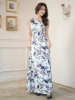 画像10: [送料無料][GINZA COUTURE]ピンク・グリーン・花柄・プリント・ノースリーブ・Aライン・ハイウエスト・ロングドレス [即日発送][大きいサイズあり] (10)