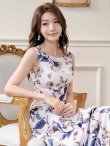 画像11: [送料無料][GINZA COUTURE]グリーン・ピンク・花柄・プリント・ノースリーブ・Aライン・ハイウエスト・ロングドレス [即日発送][大きいサイズあり] (11)