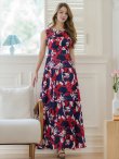 画像2: [送料無料][GINZA COUTURE]レッド×ネイビー・ペイントプリント・トリコロール・ノースリーブ・Aライン・ロングドレス[即日発送][大きいサイズあり] (2)