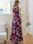 画像3: [送料無料][GINZA COUTURE]レッド×ネイビー・ペイントプリント・トリコロール・ノースリーブ・Aライン・ロングドレス[即日発送][大きいサイズあり] (3)
