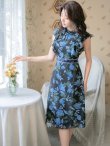 画像10: [送料無料][GINZA COUTURE]レッド・ブルー・イエロー・花柄・フリルリーブ・ハイウエスト・Aライン・ミディアムドレス・ワンピース[即日発送][大きいサイズあり] (10)