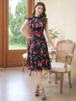 画像5: [送料無料][GINZA COUTURE]レッド・ブルー・イエロー・花柄・フリルリーブ・ハイウエスト・Aライン・ミディアムドレス・ワンピース[即日発送][大きいサイズあり] (5)