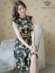 画像13: [送料無料][GINZA COUTURE]レッド・ブルー・イエロー・花柄・フリルリーブ・ハイウエスト・Aライン・ミディアムドレス・ワンピース[即日発送][大きいサイズあり] (13)