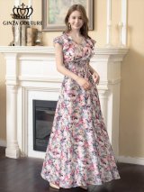 現行　銀座クチュール　ボタニカルプリント　ウェスト切替ドレス　裾プリーツ GINZA COUTUREのドレス一覧｜銀座クチュール