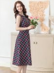 画像14: [送料無料][GINZA COUTURE]レッド・ベージュ・ネイビー・ツイード・フリンジ・パイピング・ノースリーブ・ハイウエスト・Aライン・ミディアムドレス・ワンピース[即日発送][大きいサイズあり] (14)