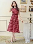 画像6: [送料無料][GINZA COUTURE]レッド・ベージュ・ネイビー・ツイード・フリンジ・パイピング・ノースリーブ・ハイウエスト・Aライン・ミディアムドレス・ワンピース[即日発送][大きいサイズあり] (6)