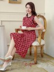 画像5: [送料無料][GINZA COUTURE]レッド・ベージュ・ネイビー・ツイード・フリンジ・パイピング・ノースリーブ・ハイウエスト・Aライン・ミディアムドレス・ワンピース[即日発送][大きいサイズあり] (5)