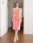 画像12: [送料無料][GINZA COUTURE]レッド・オレンジ・レオパード柄・ジャガード・フロントジップ・ポケット付き・ノースリーブ・タイト・ミディアムドレス・ワンピース[即日発送][大きいサイズあり] (12)