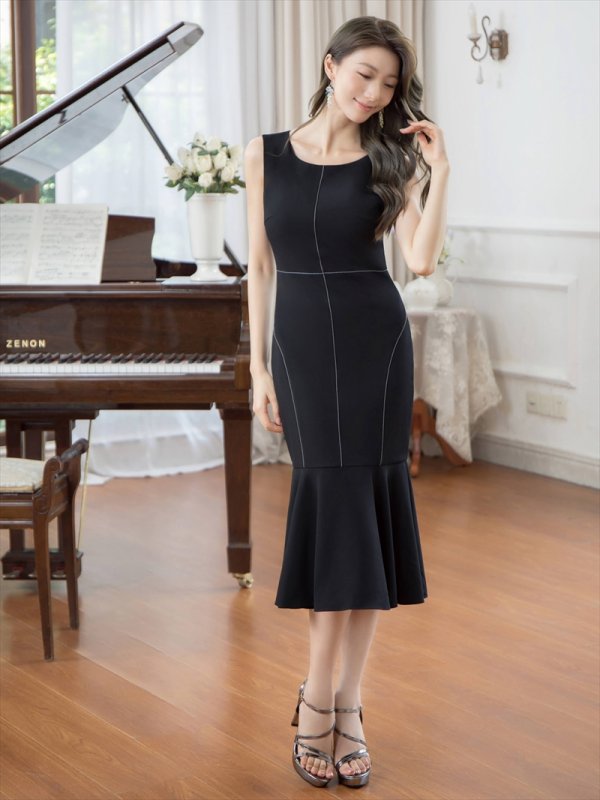 画像5: [送料無料][GINZA COUTURE]ブラック・ネイビー・ホワイト・ロイヤルブルー・ワインレッド・マーメイド・シンプル・ミディアムドレス・ワンピース[即日発送][大きいサイズあり] (5)