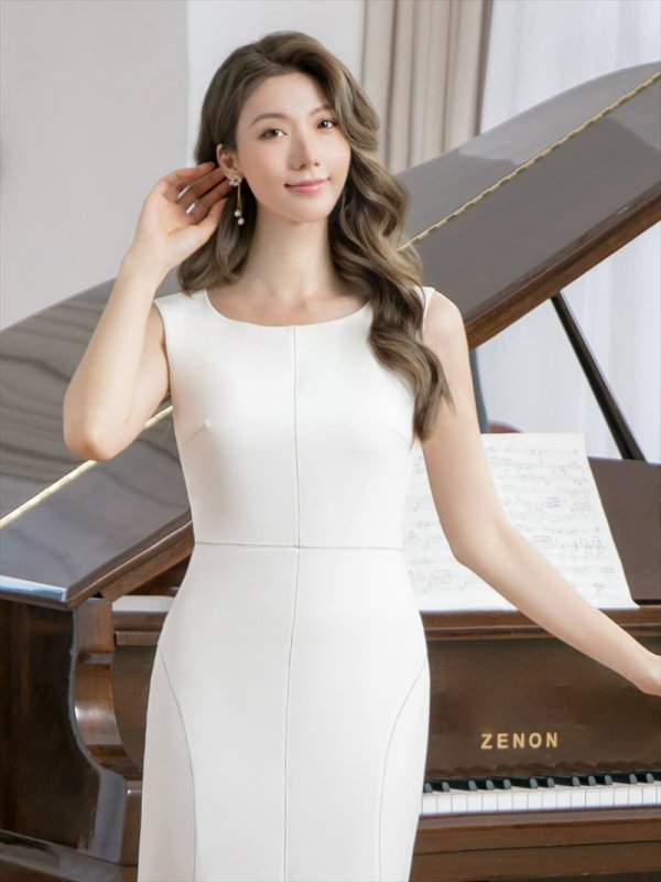 画像10: [送料無料][GINZA COUTURE]ネイビー・ホワイト・ブラック・ロイヤルブルー・ワインレッド・マーメイド・シンプル・ミディアムドレス・ワンピース[即日発送][大きいサイズあり] (10)