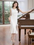 画像5: [送料無料][GINZA COUTURE]ホワイト・ブラック・ネイビー・ロイヤルブルー・ワインレッド・マーメイド・シンプル・ミディアムドレス・ワンピース[即日発送][大きいサイズあり] (5)
