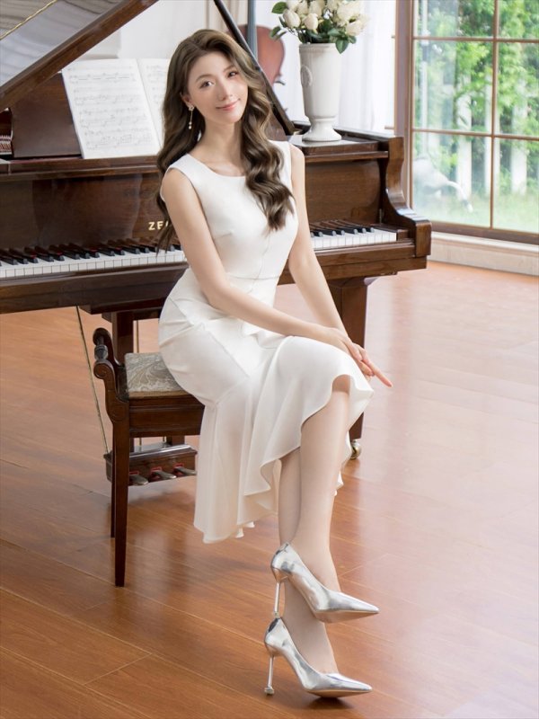 画像12: [送料無料][GINZA COUTURE]ネイビー・ホワイト・ブラック・ロイヤルブルー・ワインレッド・マーメイド・シンプル・ミディアムドレス・ワンピース[即日発送][大きいサイズあり] (12)