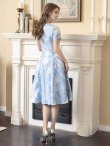 画像14: [送料無料][GINZA COUTURE]イエロー・ホワイト・ブルー・花柄・ジャガード・切り替え・Aライン・半袖・ミディアムドレス・ワンピース[即日発送][大きいサイズあり] (14)