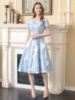 画像17: [送料無料][GINZA COUTURE]イエロー・ホワイト・ブルー・花柄・ジャガード・切り替え・Aライン・半袖・ミディアムドレス・ワンピース[即日発送][大きいサイズあり] (17)
