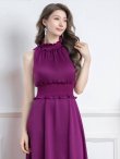 画像4: [送料無料][GINZA COUTURE]パープル・ロイヤルブルー・ブルー・ピンク・レッド・ラベンダー・ホワイト・ワインレッド・首元フリル・シンプル・ウエストマーク・マキシ・ノースリーブ・Aライン・ロングドレス[即日発送][大きいサイズあり] (4)