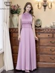 画像16: [送料無料][GINZA COUTURE]ホワイト・ロイヤルブルー・ブルー・ピンク・レッド・ラベンダー・パープル・ワインレッド・首元フリル・シンプル・エストマーク・マキシ・ノースリーブ・Aライン・ロングドレス[即日発送][大きいサイズあり] (16)
