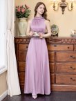 画像2: [送料無料][GINZA COUTURE]ラベンダー・パープル・ロイヤルブルー・ブルー・ピンク・レッド・ホワイト・ワインレッド・首元フリル・シンプル・ウエストマーク・マキシ・ノースリーブ・Aライン・ロングドレス [即日発送][大きいサイズあり] (2)
