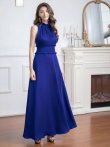 画像2: [送料無料][GINZA COUTURE]ロイヤルブルー・ブルー・ピンク・レッド・ラベンダー・パープル・ホワイト・ワインレッド・首元フリル・シンプル・ウエストマーク・マキシ・ノースリーブ・Aライン・ロングドレス[即日発送][大きいサイズあり] (2)
