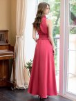 画像3: [送料無料][GINZA COUTURE]レッド・ラベンダー・パープル・ロイヤルブルー・ブルー・ピンク・ホワイト・ワインレッド・首元フリル・シンプル・ウエストマーク・マキシ・ノースリーブ・Aライン・ロングドレス [即日発送][大きいサイズあり] (3)