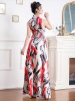 画像10: [送料無料][GINZA COUTURE]イエロー×ブラック・レッド×ブラック・ペイント柄・首元フリル・シンプル・ウエストマーク・マキシ・ノースリーブ・Aライン・ロングドレス[即日発送][大きいサイズあり] (10)