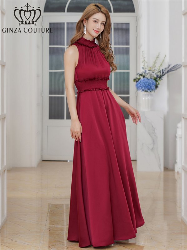 画像19: [送料無料][GINZA COUTURE]レッド・ラベンダー・パープル・ロイヤルブルー・ブルー・ピンク・ホワイト・ワインレッド・イエロー・首元フリル・シンプル・ウエストマーク・マキシ・アメリカンスリーブ・Aライン・ロングドレス [即日発送][大きいサイズあり] (19)