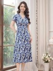 画像2: [送料無料][GINZA COUTURE]ホワイト×ブルー・ブラック×ブルー・半袖・プリント・Aライン・ミディアムドレス・ワンピース[即日発送][大きいサイズあり] (2)