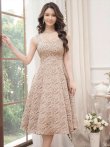 画像8: [送料無料][GINZA COUTURE]グリーン・ベージュ・Aライン・ジャガード・ノースリーブ・ミディアムドレス・ワンピース[即日発送][大きいサイズあり] (8)