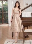 画像11: [送料無料][GINZA COUTURE]グリーン・ベージュ・Aライン・ジャガード・ノースリーブ・ミディアムドレス・ワンピース[即日発送][大きいサイズあり] (11)