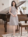 画像11: [送料無料][GINZA COUTURE]ブラック×イエロー・ブラック×レッド・チェック・ツイード・Aライン・ノースリーブ・ミディアムドレス・ワンピース[即日発送][大きいサイズあり] (11)