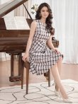画像12: [送料無料][GINZA COUTURE]ブラック×イエロー・ブラック×レッド・チェック・ツイード・Aライン・ノースリーブ・ミディアムドレス・ワンピース[即日発送][大きいサイズあり] (12)