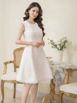 画像2: [送料無料][GINZA COUTURE]ホワイト・イエロー・ツイード・Aライン・シンプル・ドット風・ミディアムドレス・ワンピース[即日発送][大きいサイズあり] (2)