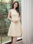画像8: [送料無料][GINZA COUTURE]ホワイト・イエロー・ツイード・Aライン・シンプル・ドット風・ミディアムドレス・ワンピース[即日発送][大きいサイズあり] (8)