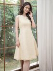 画像9: [送料無料][GINZA COUTURE]ホワイト・イエロー・ツイード・Aライン・シンプル・ドット風・ミディアムドレス・ワンピース[即日発送][大きいサイズあり] (9)
