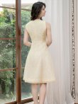 画像10: [送料無料][GINZA COUTURE]ホワイト・イエロー・ツイード・Aライン・シンプル・ドット風・ミディアムドレス・ワンピース[即日発送][大きいサイズあり] (10)