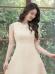 画像11: [送料無料][GINZA COUTURE]ホワイト・イエロー・ツイード・Aライン・シンプル・ドット風・ミディアムドレス・ワンピース[即日発送][大きいサイズあり] (11)