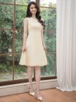 画像12: [送料無料][GINZA COUTURE]ホワイト・イエロー・ツイード・Aライン・シンプル・ドット風・ミディアムドレス・ワンピース[即日発送][大きいサイズあり] (12)