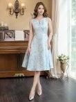 画像11: [送料無料][GINZA COUTURE]ピンク×ゴールド・ブルー・ピンク×シルバー・ホワイト・フラワープリント・金糸・Aライン・ミディアムドレス・ワンピース[即日発送][大きいサイズあり] (11)