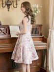 画像14: [送料無料][GINZA COUTURE]ピンク×ゴールド・ブルー・ピンク×シルバー・ホワイト・フラワープリント・金糸・Aライン・ミディアムドレス・ワンピース[即日発送][大きいサイズあり] (14)