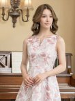 画像5: [送料無料][GINZA COUTURE]ピンク×シルバー・ホワイト・ピンク×ゴールド・ブルー・フラワープリント・金糸・Aライン・ミディアムドレス・ワンピース[即日発送][大きいサイズあり] (5)