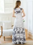 画像9: [送料無料][GINZA COUTURE]ホワイト×ブルー・ホワイト×ブラック・ホワイト×レッド・ホワイト×ブラウン・ホワイト×グリーン・ホワイト×パープル・フラワープリント・Aライン・ロングドレス[即日発送][大きいサイズあり] (9)